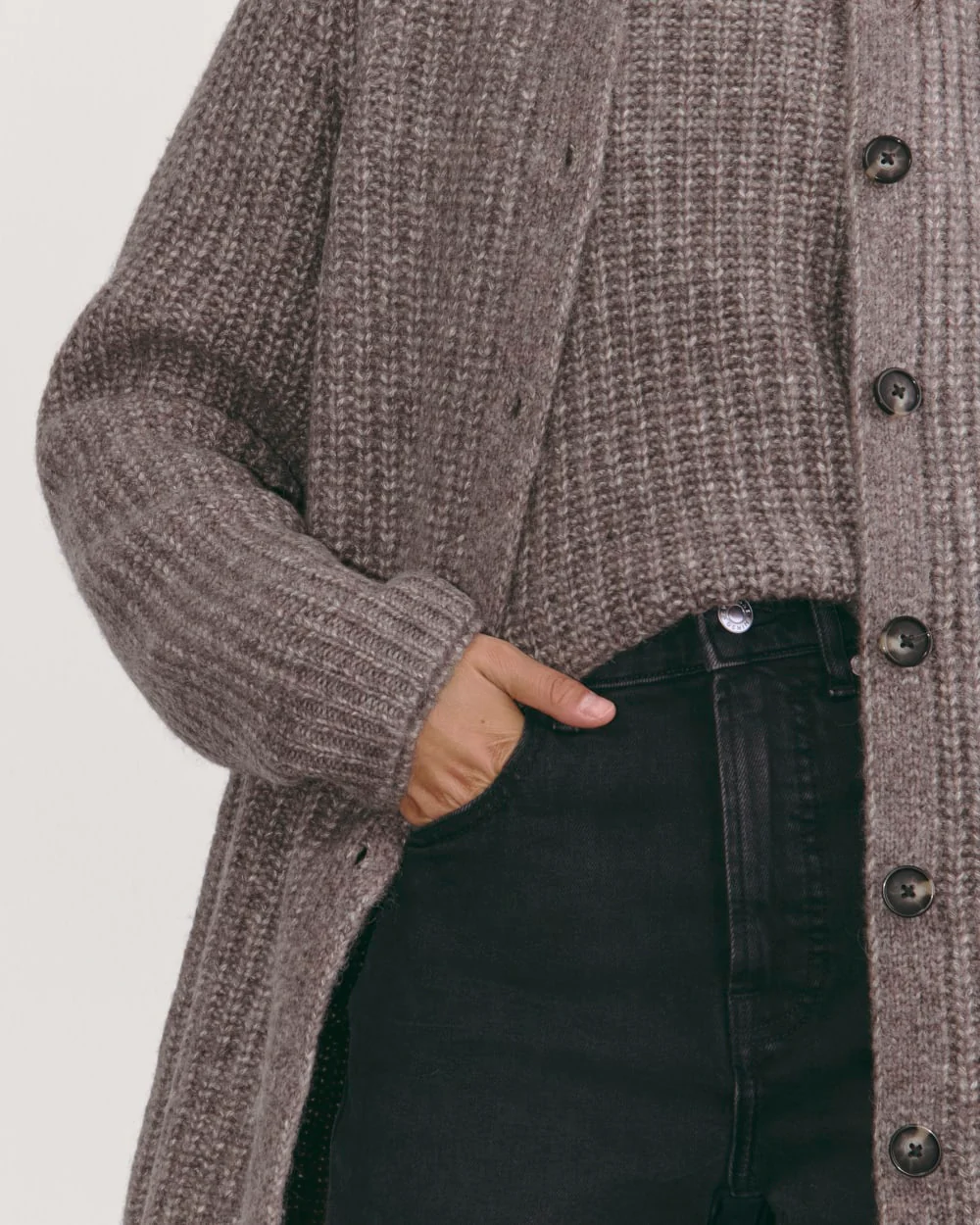 The Fisherman Cardigan in Cloud | Taupe Melange - Image 3