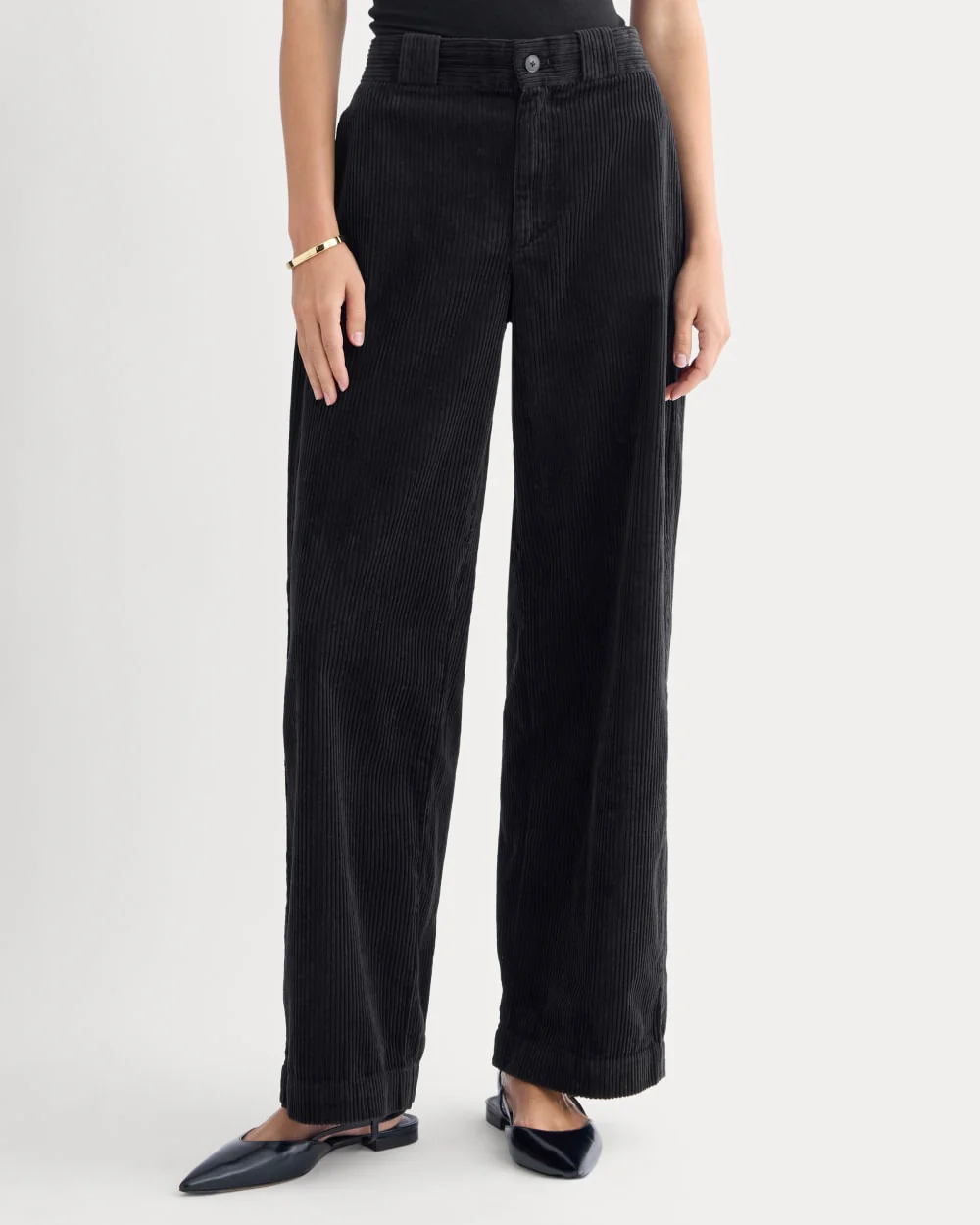 Corduroy Wide-Leg Trouser | Black - Image 3