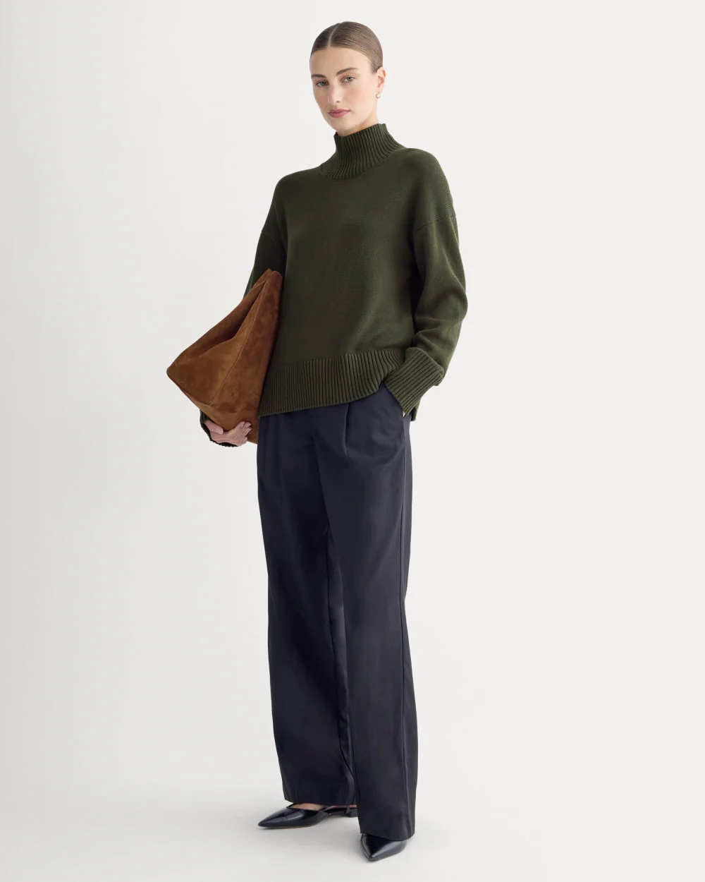 The Boxy Turtleneck in Everyday Cotton | Dark Green - Image 3