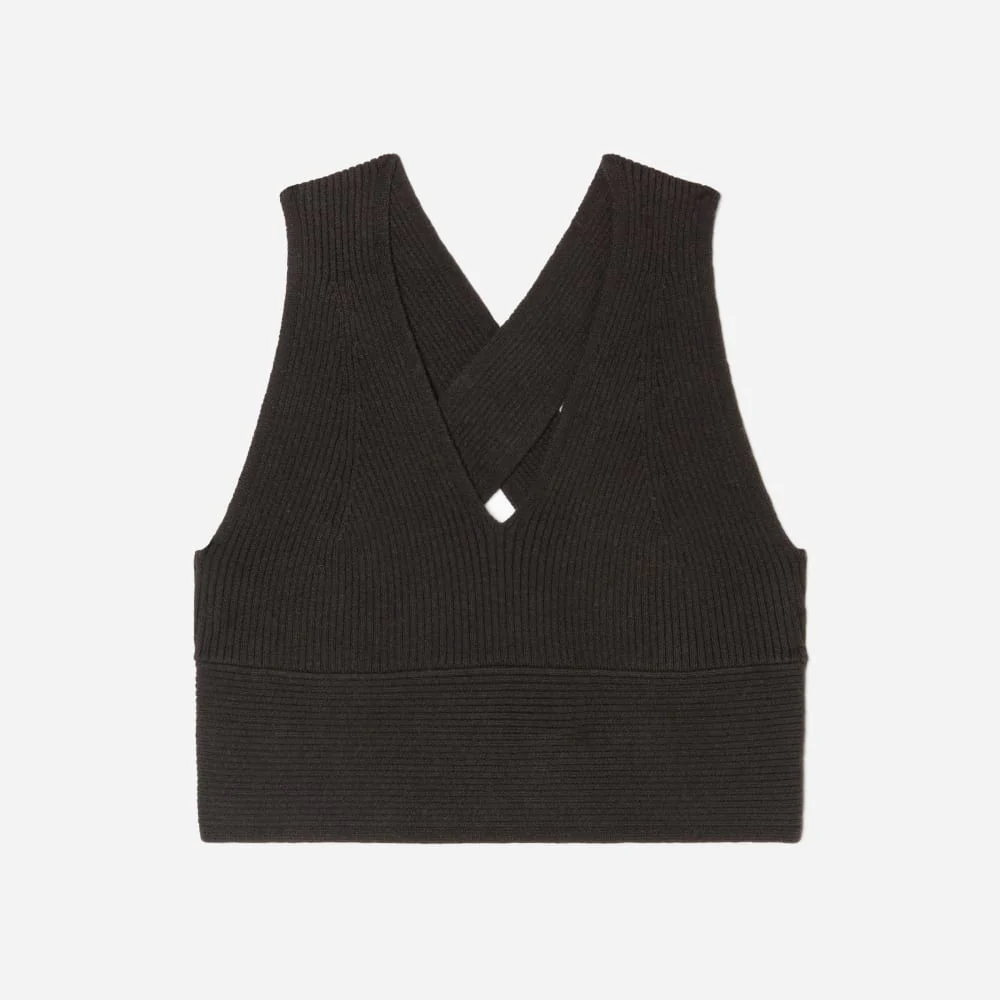 The Cross-Back Cropped Sweater Top | Black