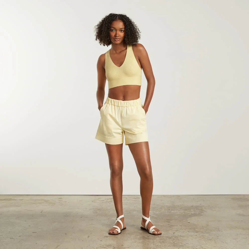 The Cross-Back Cropped Sweater Top | Pastel Yellow - Image 4