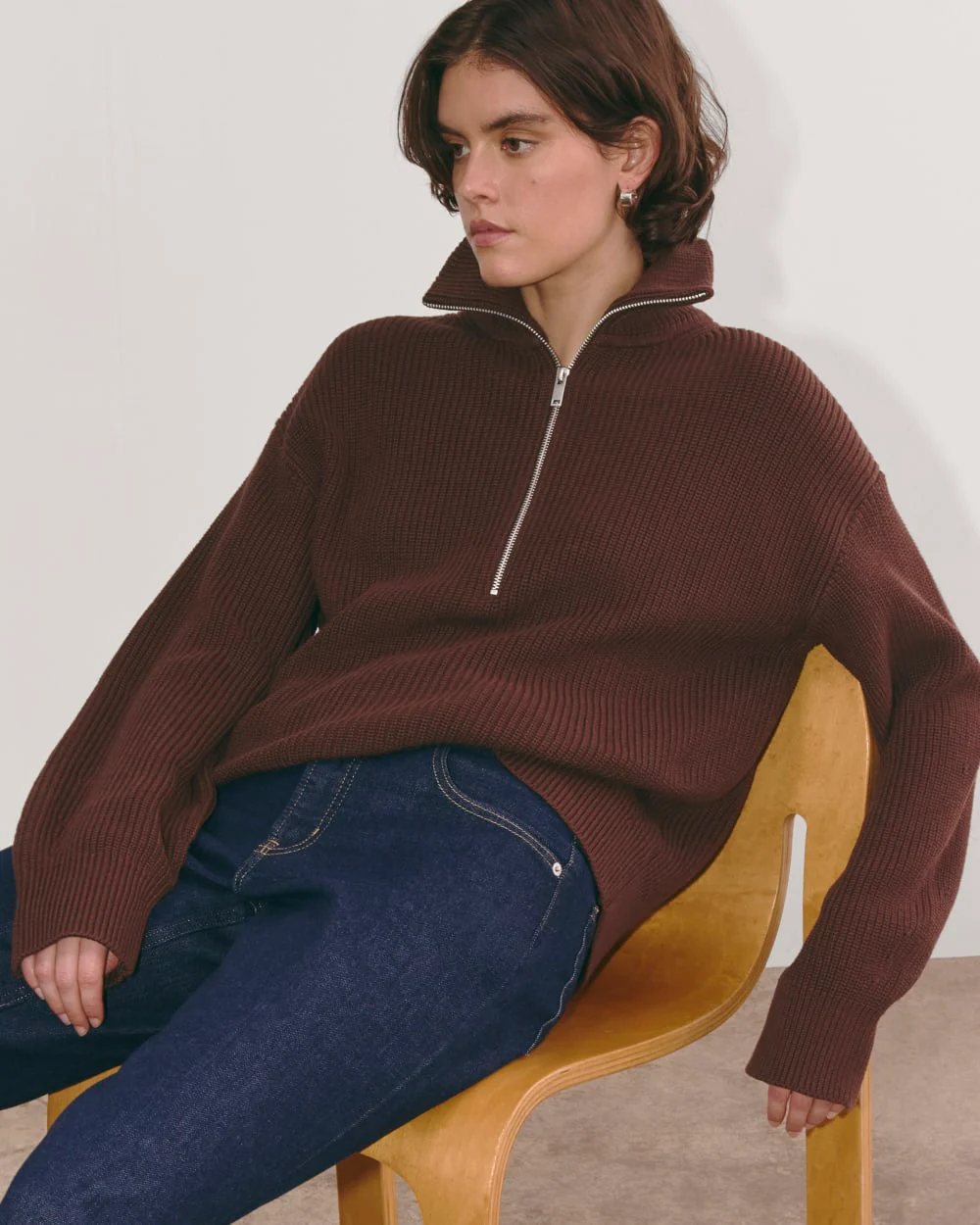 The Half-Zip in Everyday Cotton | Dark Mahogany - Image 4