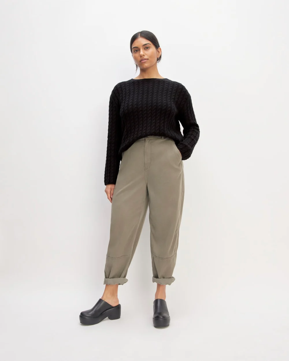 The Cotton Merino Cable Crew | Black - Image 3