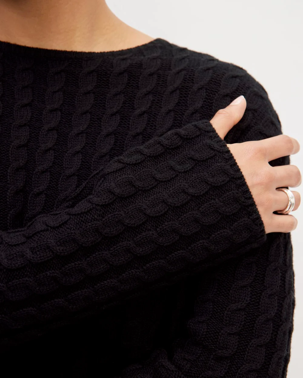 The Cotton Merino Cable Crew | Black - Image 5