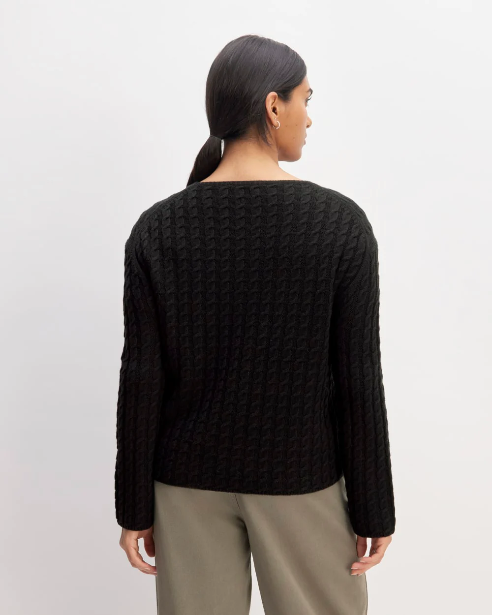 The Cotton Merino Cable Crew | Black - Image 6