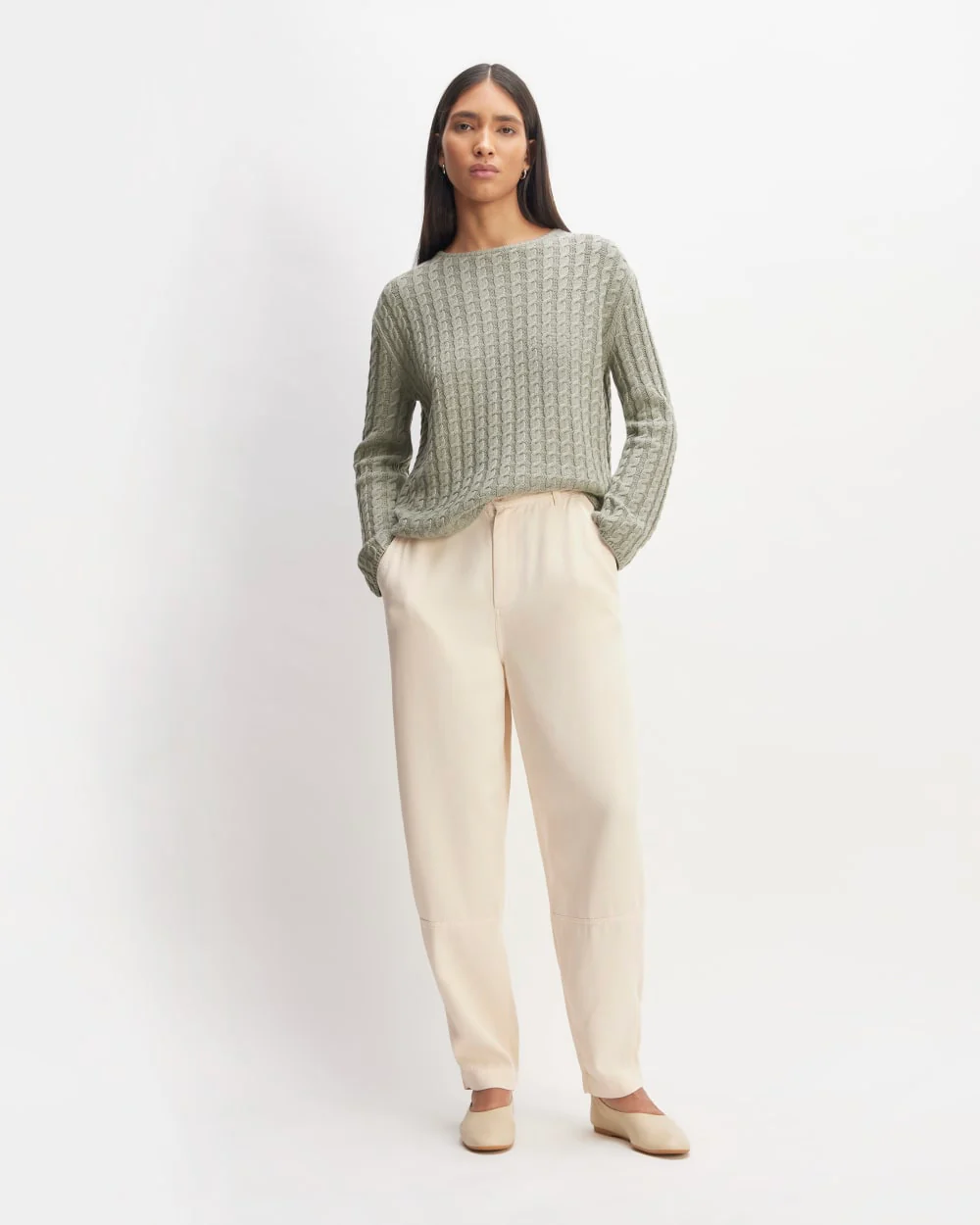 The Cotton Merino Cable Crew | Sage Green - Image 3