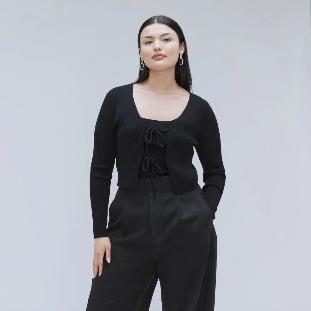 The Cotton-Merino Front-Tie Top | Black