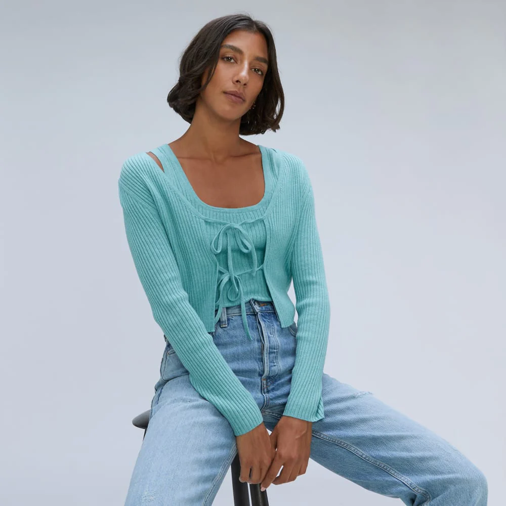 The Cotton-Merino Front-Tie Top | Deep Turquoise - Image 5