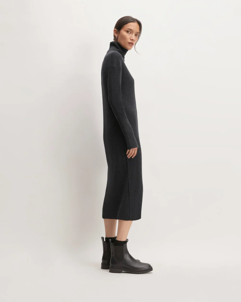 The Cotton-Merino Turtleneck Dress | Heather Charcoal - Image 3