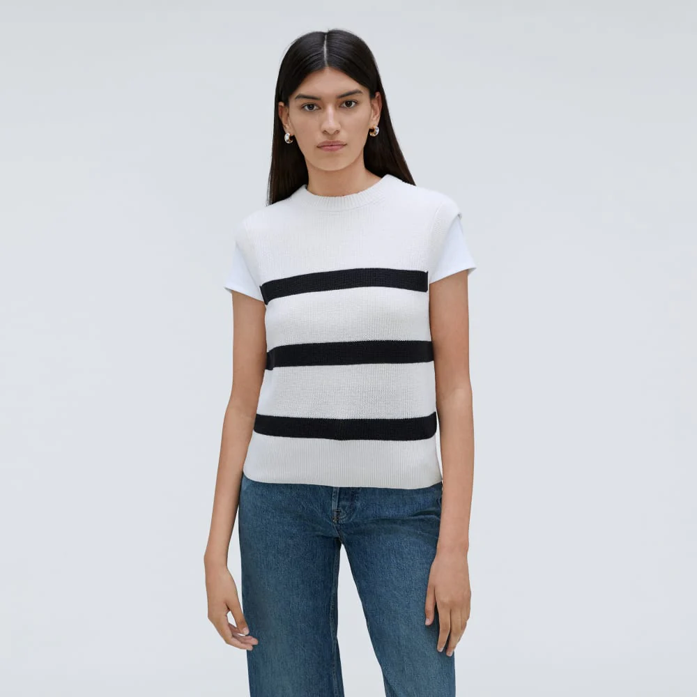 The Cotton Summer Sweater Tank |  Canvas / Black - Image 2