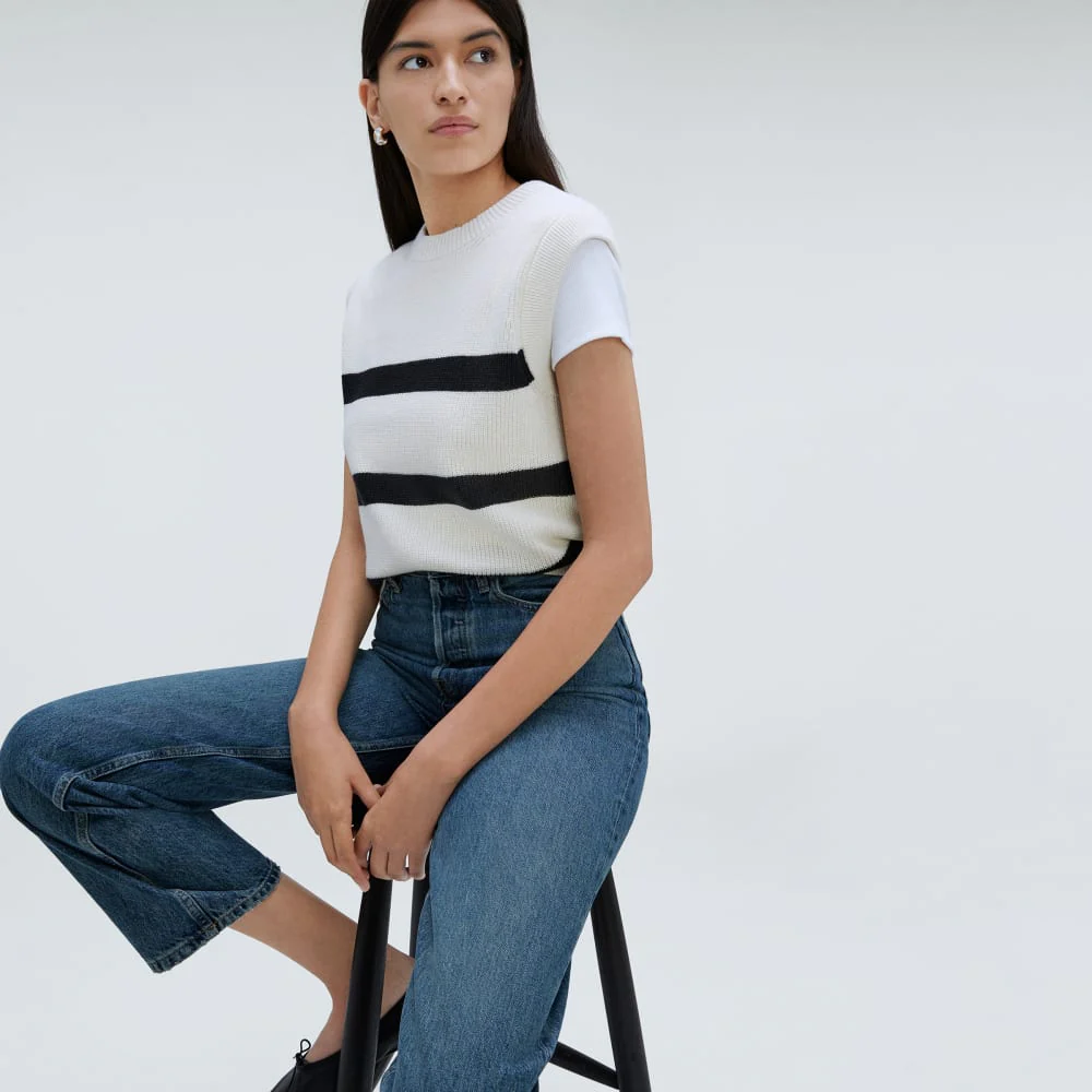 The Cotton Summer Sweater Tank |  Canvas / Black - Image 5