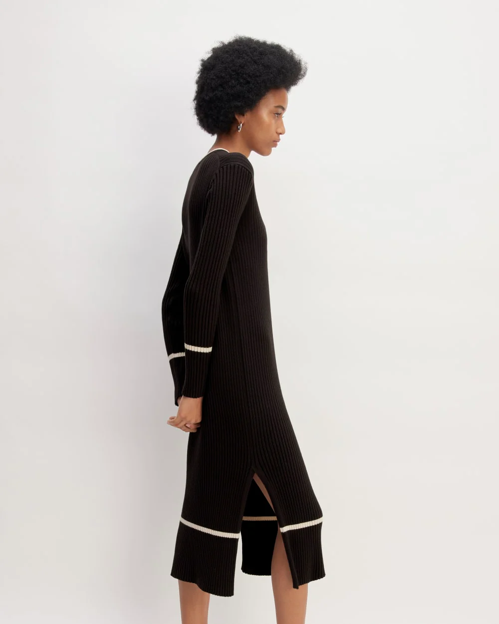 The Cotton Wide Rib Midi Dress | Black - Image 3