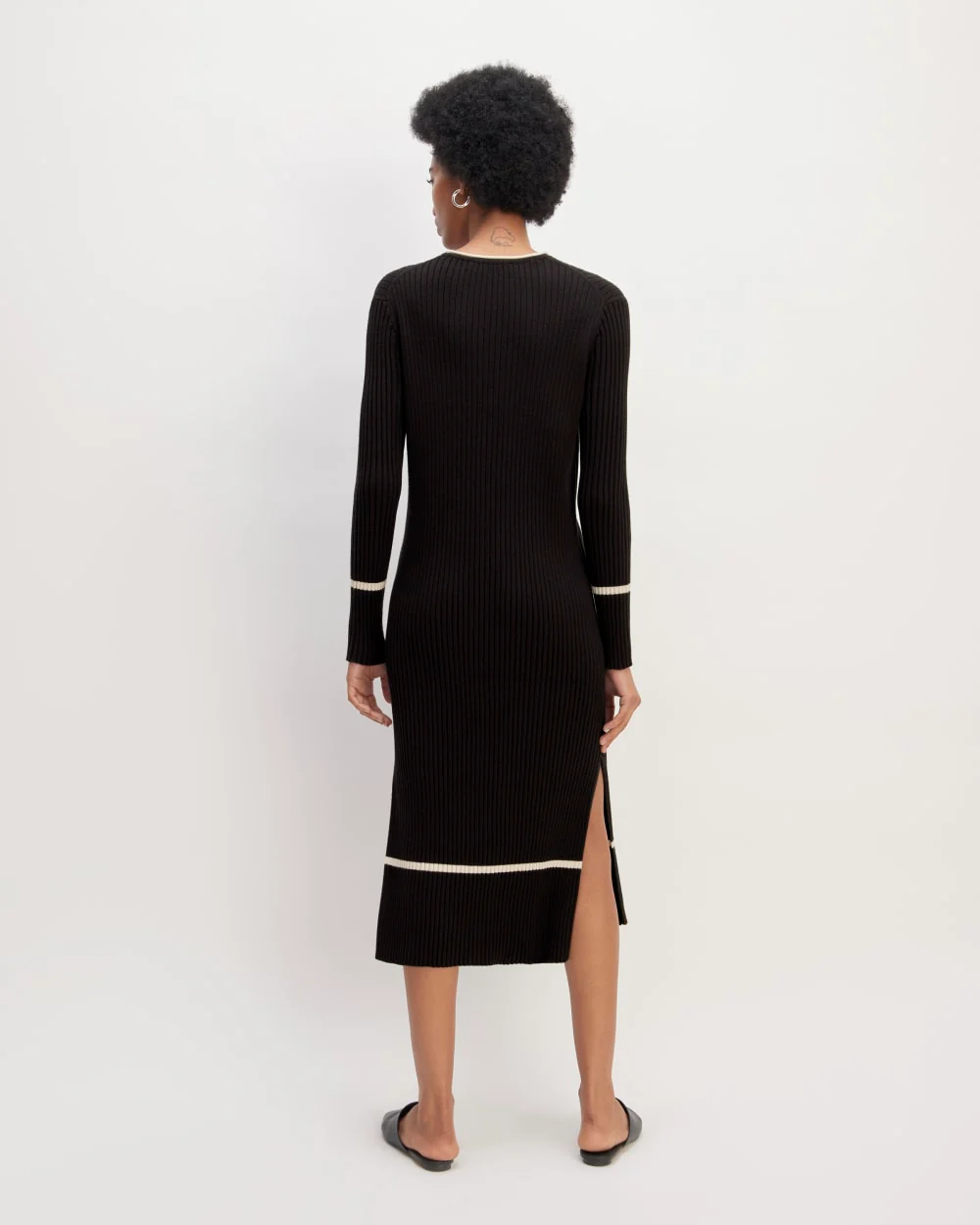 The Cotton Wide Rib Midi Dress | Black - Image 6