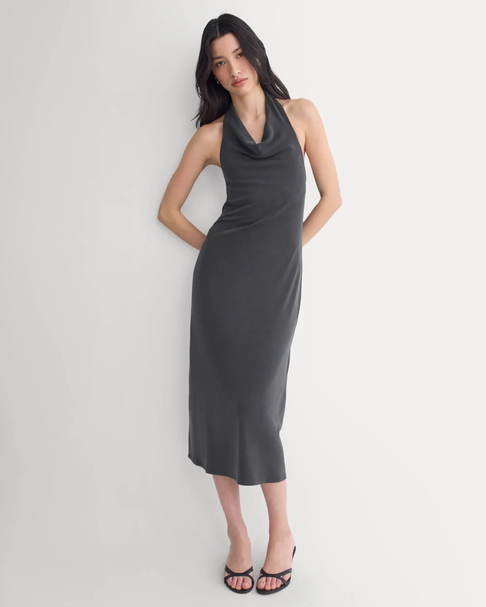 Cowlneck Halter Dress in Butterknit | Black