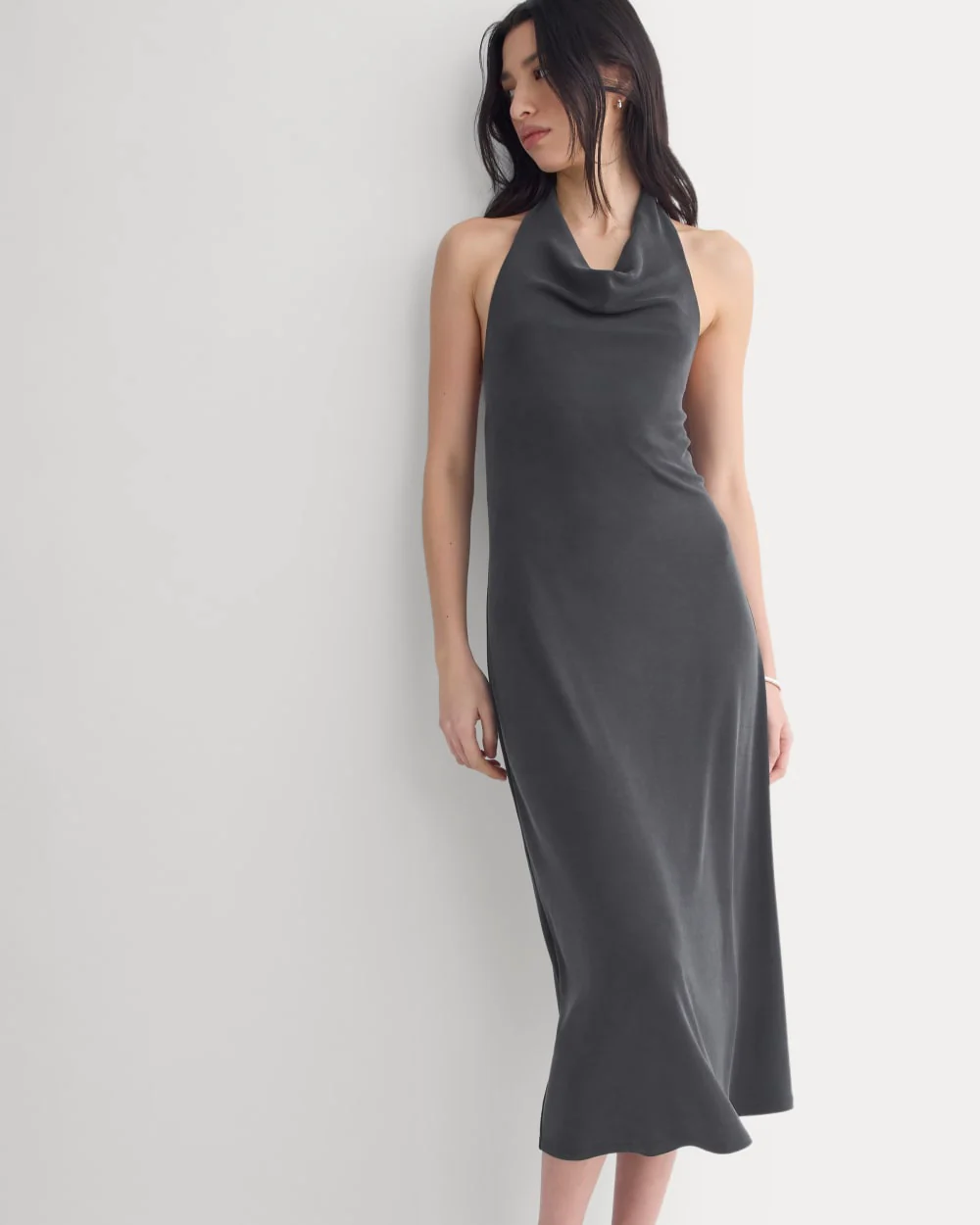 Cowlneck Halter Dress in Butterknit | Black - Image 5