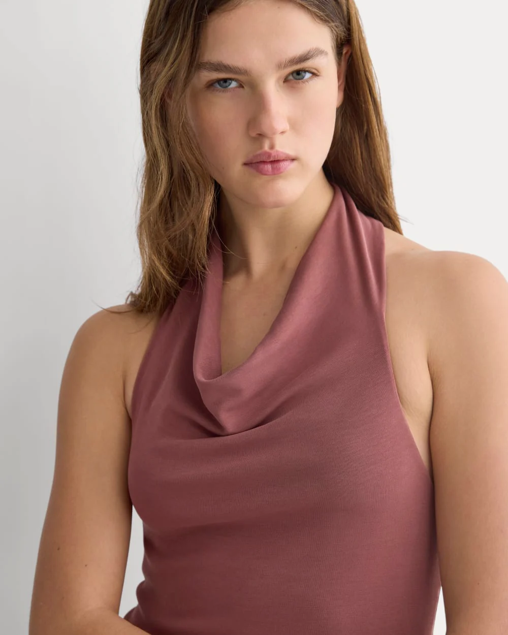 Cowlneck Halter Dress in Butterknit | Washed Henna - Image 3