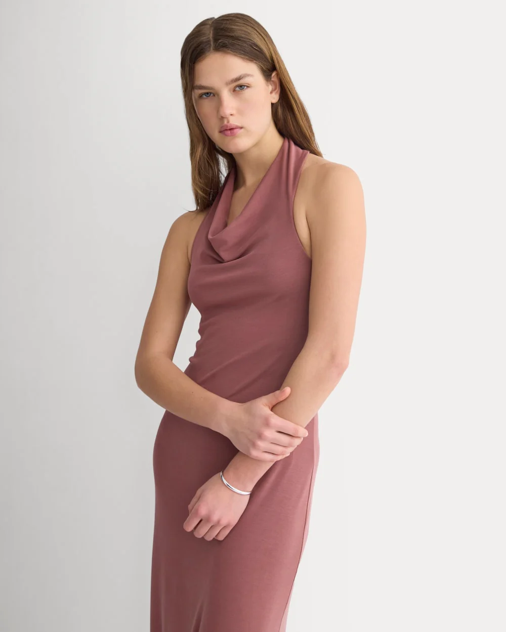 Cowlneck Halter Dress in Butterknit | Washed Henna - Image 4