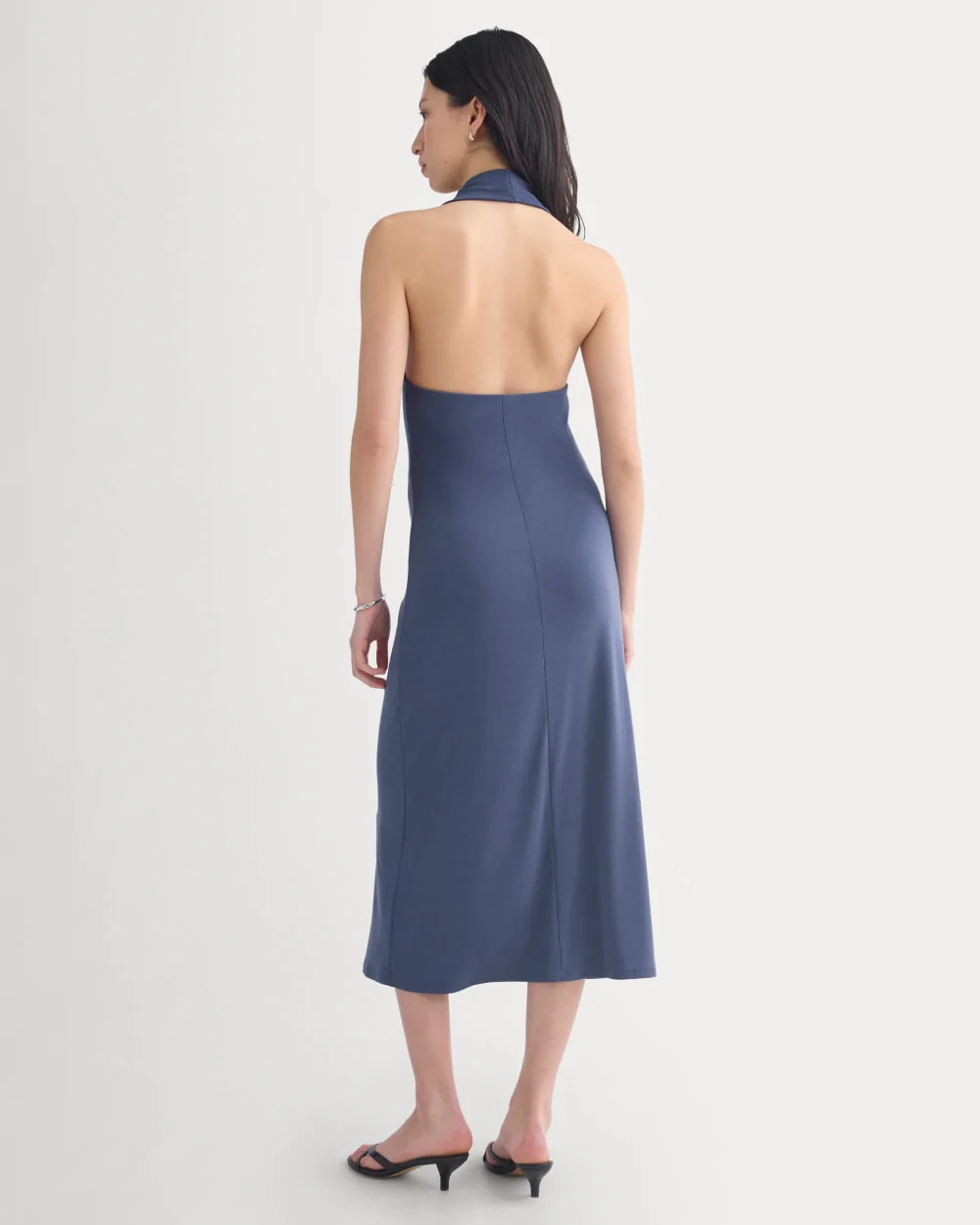 Cowlneck Halter Dress in Butterknit | Washed Navy - Image 4