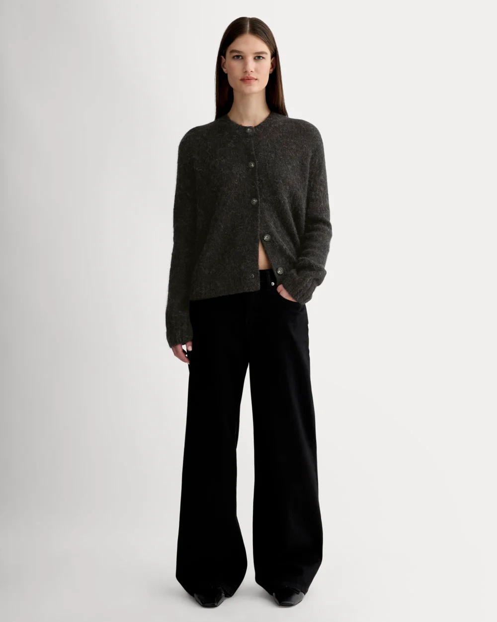 The Crew Cardigan in Alpaca | Heathered Black - Image 3
