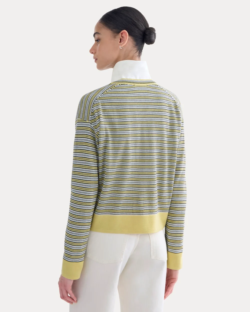 Crew Cardigan in Ultrasoft Merino | Double Cream Multi Stripe - Image 5