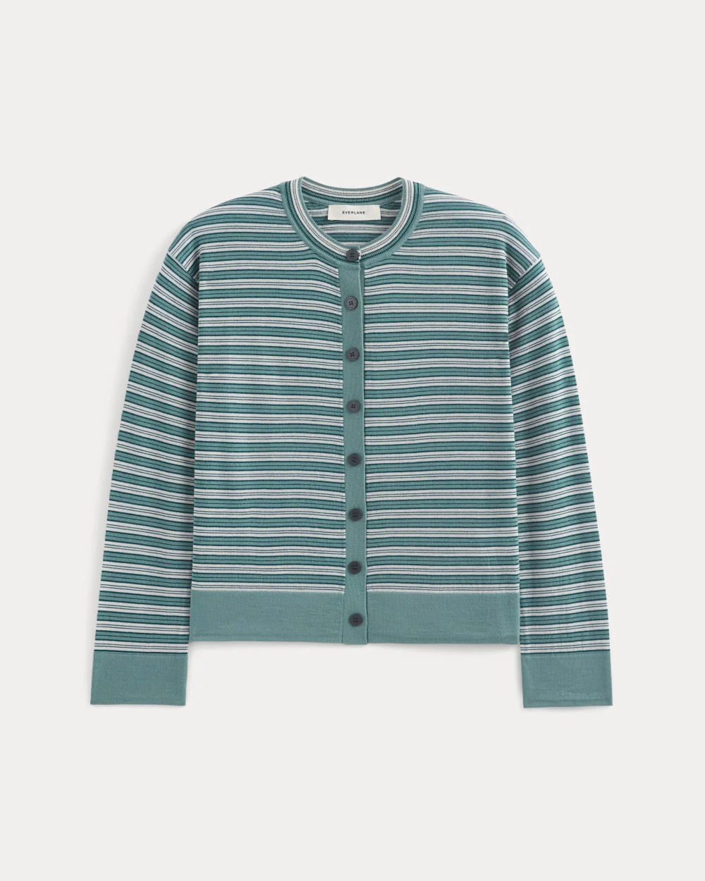 Crew Cardigan in Ultrasoft Merino | Reflecting Pond Multi Stripe - Image 2