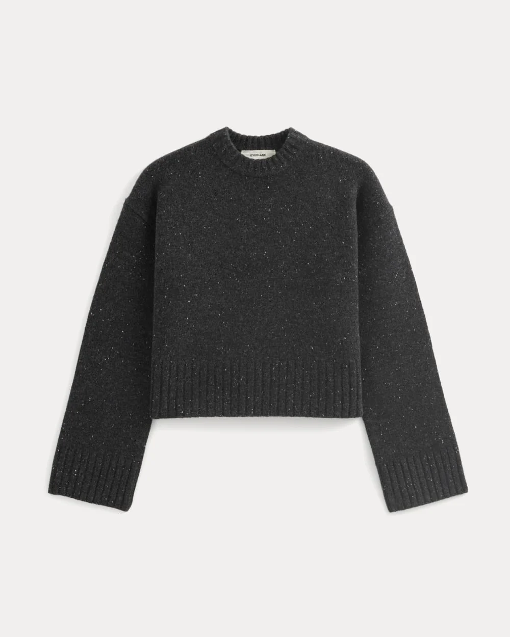 Cropped Boxy Crew in Luxe Merino | Heathered Black Donegal - Image 2