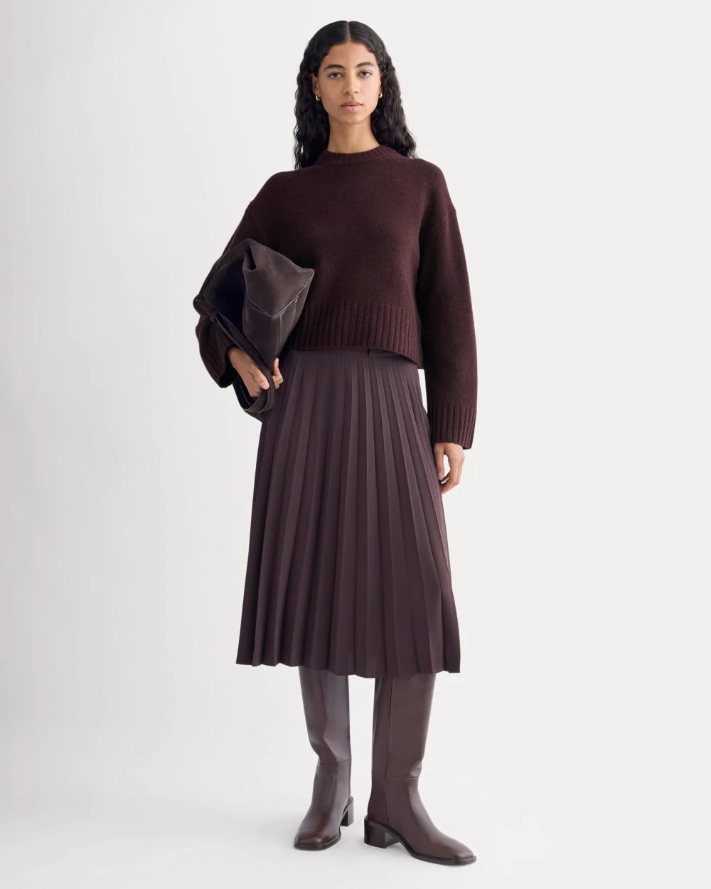 Cropped Boxy Crew in Luxe Merino | Heathered Winetasting - Image 3