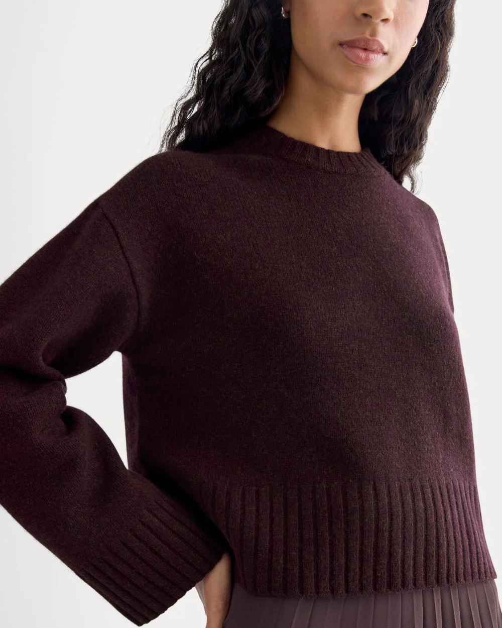 Cropped Boxy Crew in Luxe Merino | Heathered Winetasting - Image 4