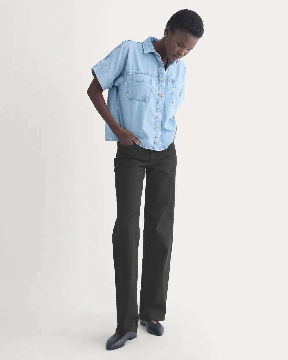Cropped Boxy Denim Shirt | Light Indigo - Image 3