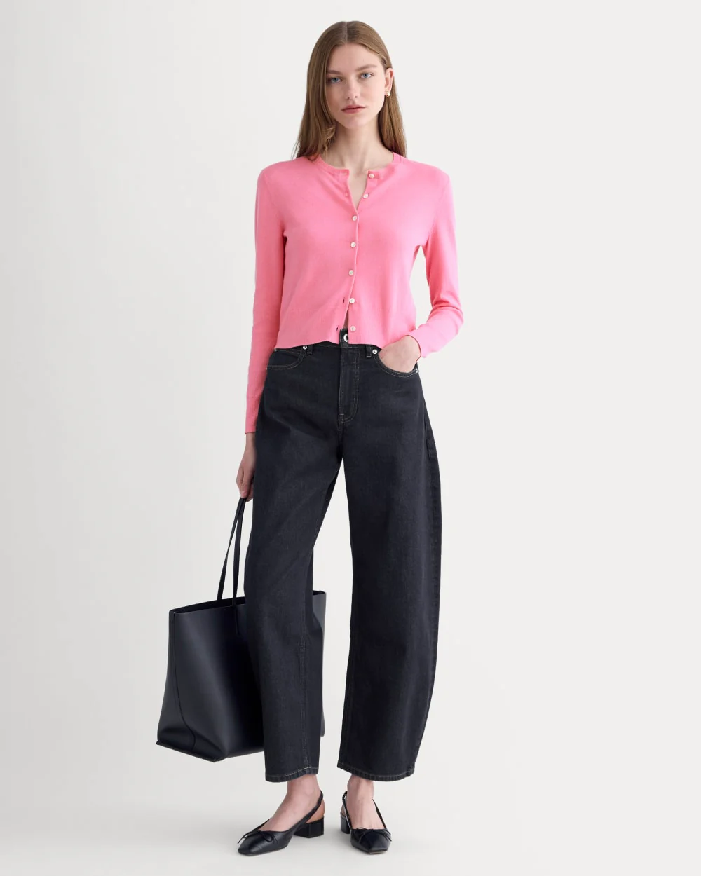 The Cropped Cardigan in Cotton Cashmere | Deep Pink - Image 3