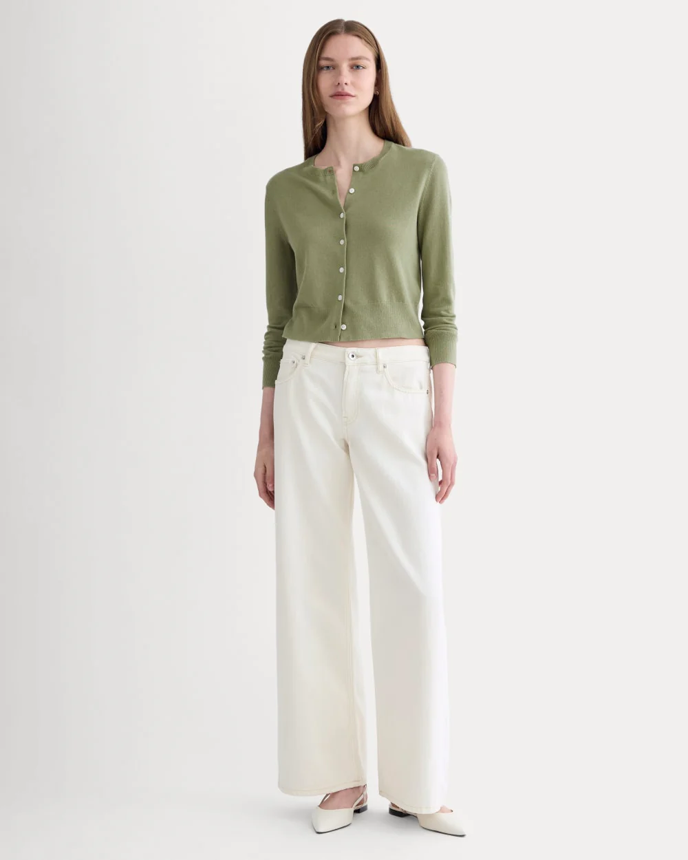 The Cropped Cardigan in Cotton Cashmere | Sagebrush - Image 3