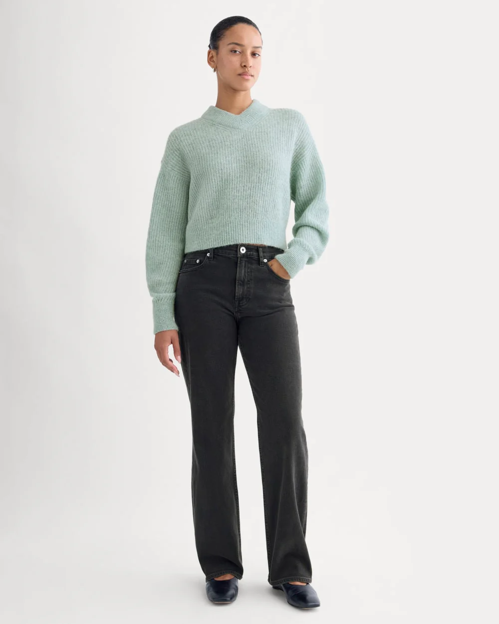 Cropped Cocoon Sweater in Alpaca | Heather Gray Mist - Image 3