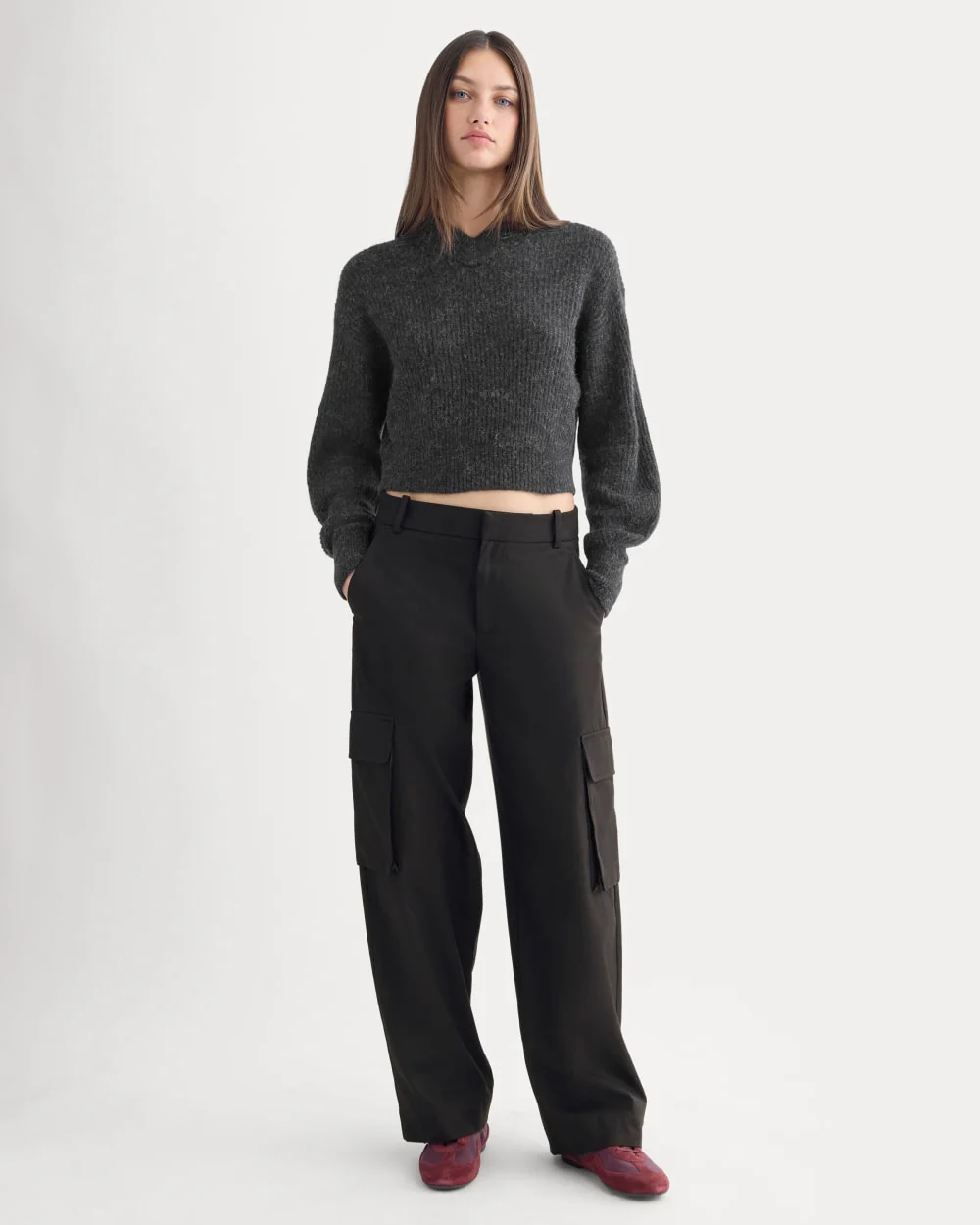 Cropped Cocoon Sweater in Alpaca | Heathered Black - Image 3