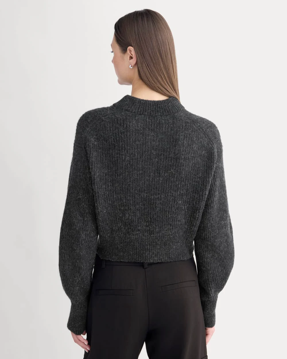 Cropped Cocoon Sweater in Alpaca | Heathered Black - Image 5