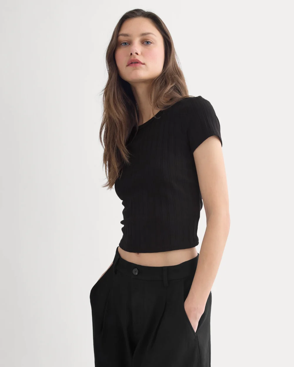 Cropped Crew in Pointelle | Black - Image 3