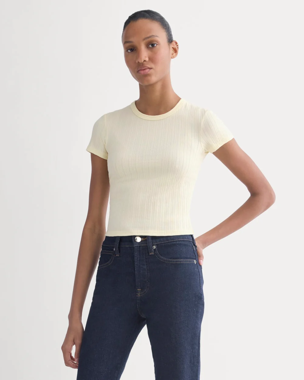Cropped Crew in Pointelle | Lemon Icing - Image 3