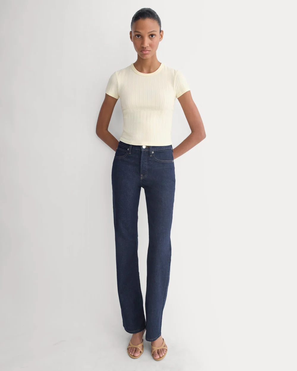 Cropped Crew in Pointelle | Lemon Icing - Image 4