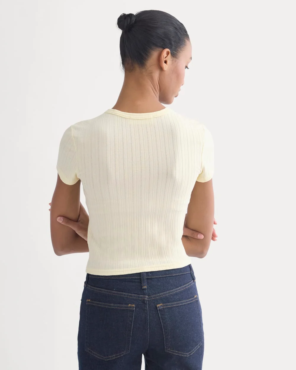 Cropped Crew in Pointelle | Lemon Icing - Image 5