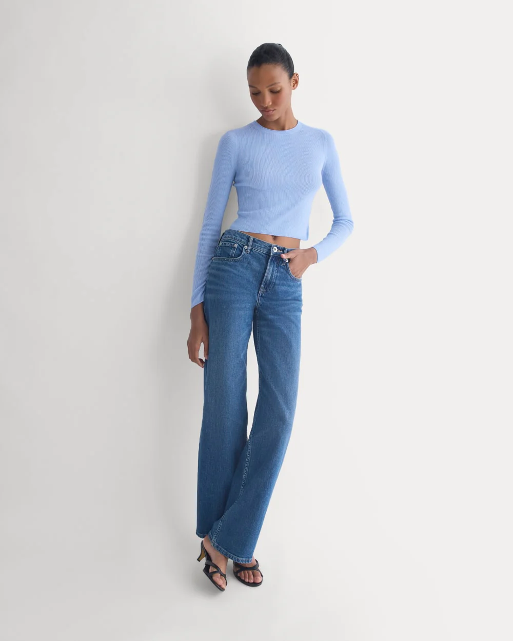 The Cropped Crew Top in Ultrafine Merino | Open Air Blue - Image 6