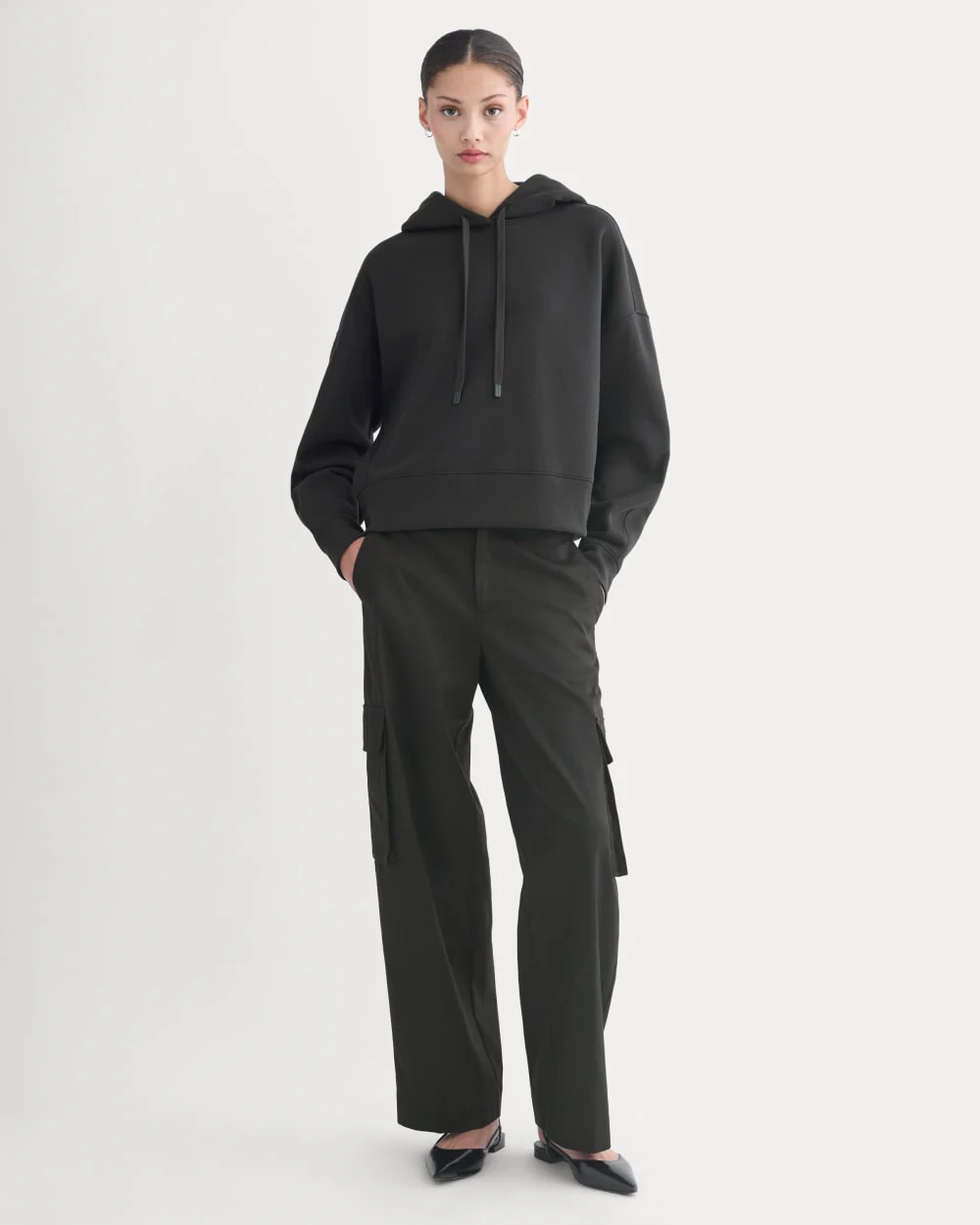 Cropped Luxe Fleece Hoodie | Black - Image 3