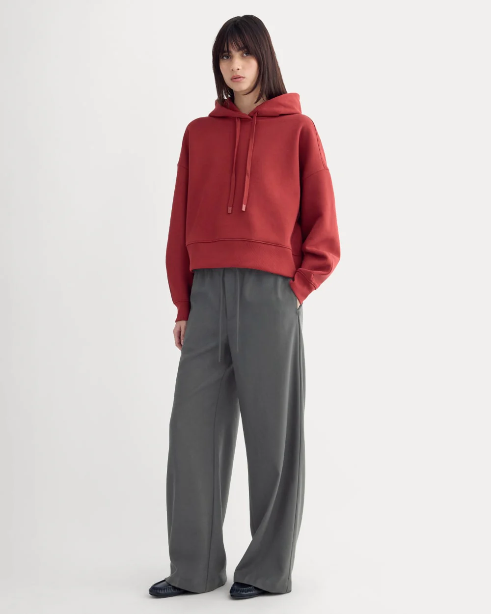 Cropped Luxe Fleece Hoodie | Merlot - Image 3