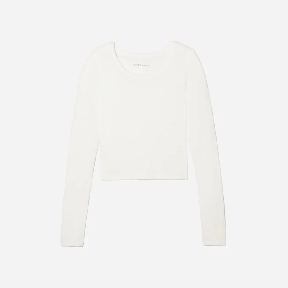 The Pima Micro-Rib Cropped Long-Sleeve Crew | White - Image 2