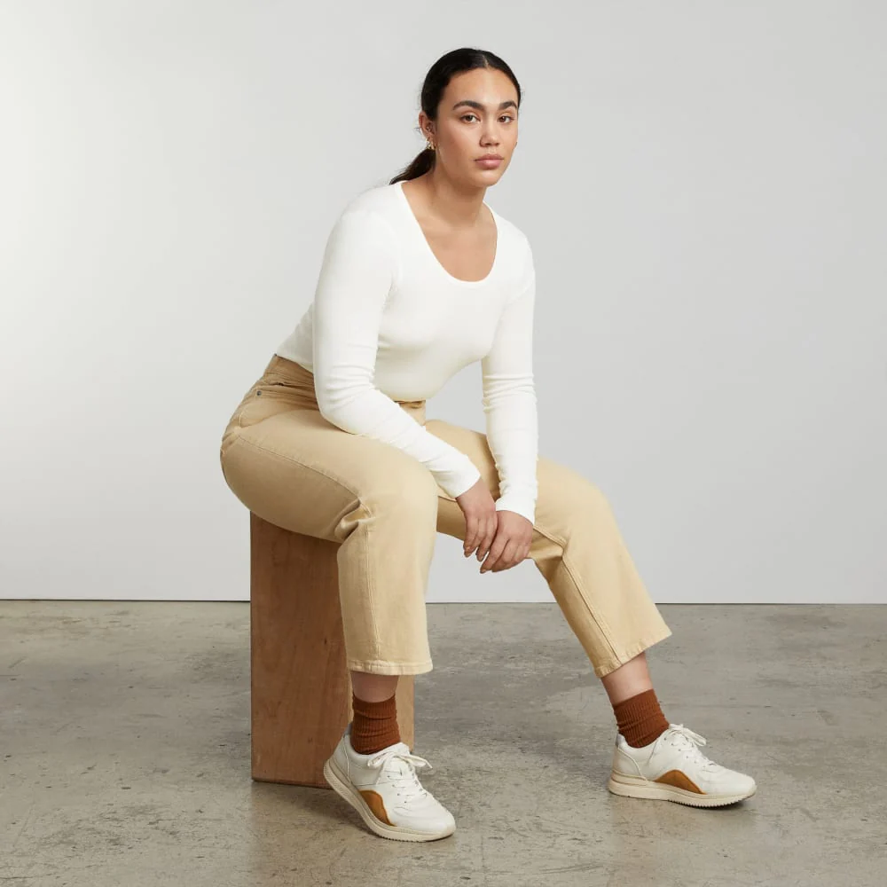 The Pima Micro-Rib Cropped Long-Sleeve Crew | White - Image 8