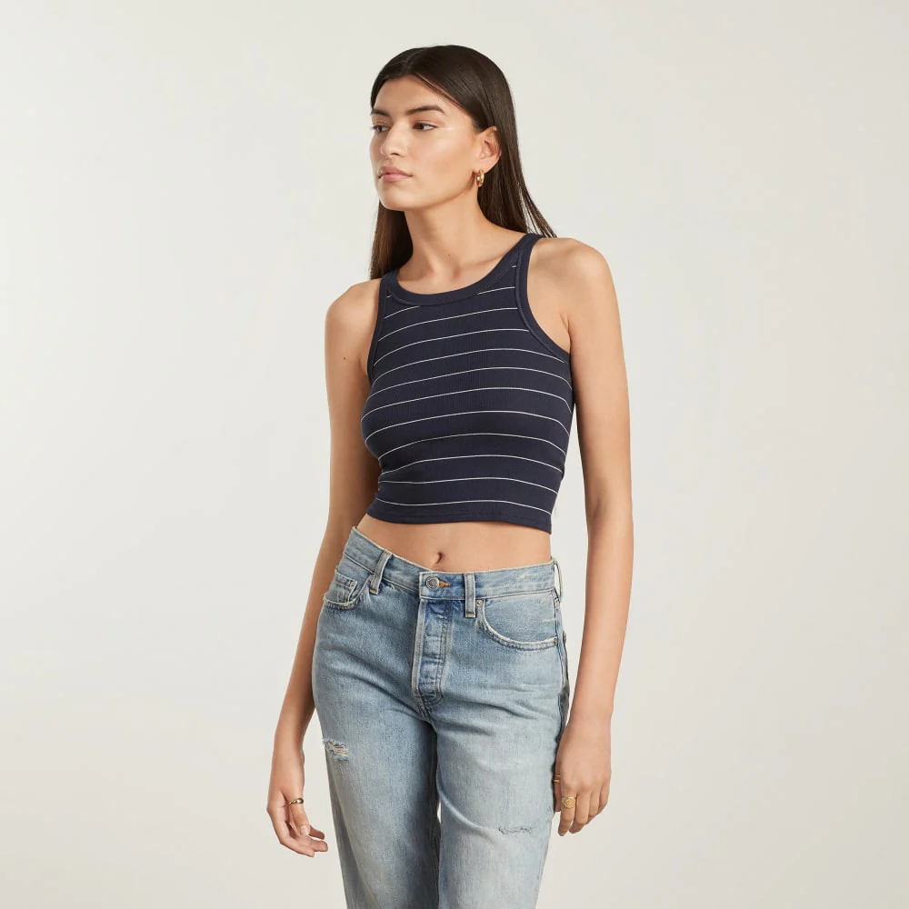 The Pima Micro-Rib Short Tank |  Navy / White - Image 2