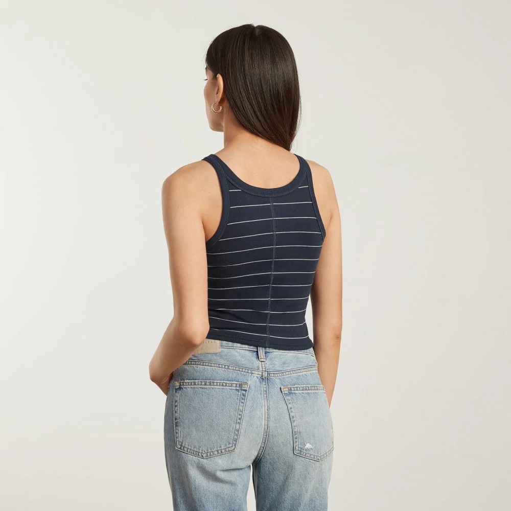 The Pima Micro-Rib Short Tank |  Navy / White - Image 3