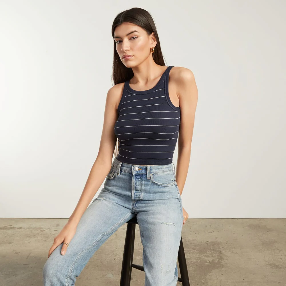 The Pima Micro-Rib Short Tank |  Navy / White - Image 6