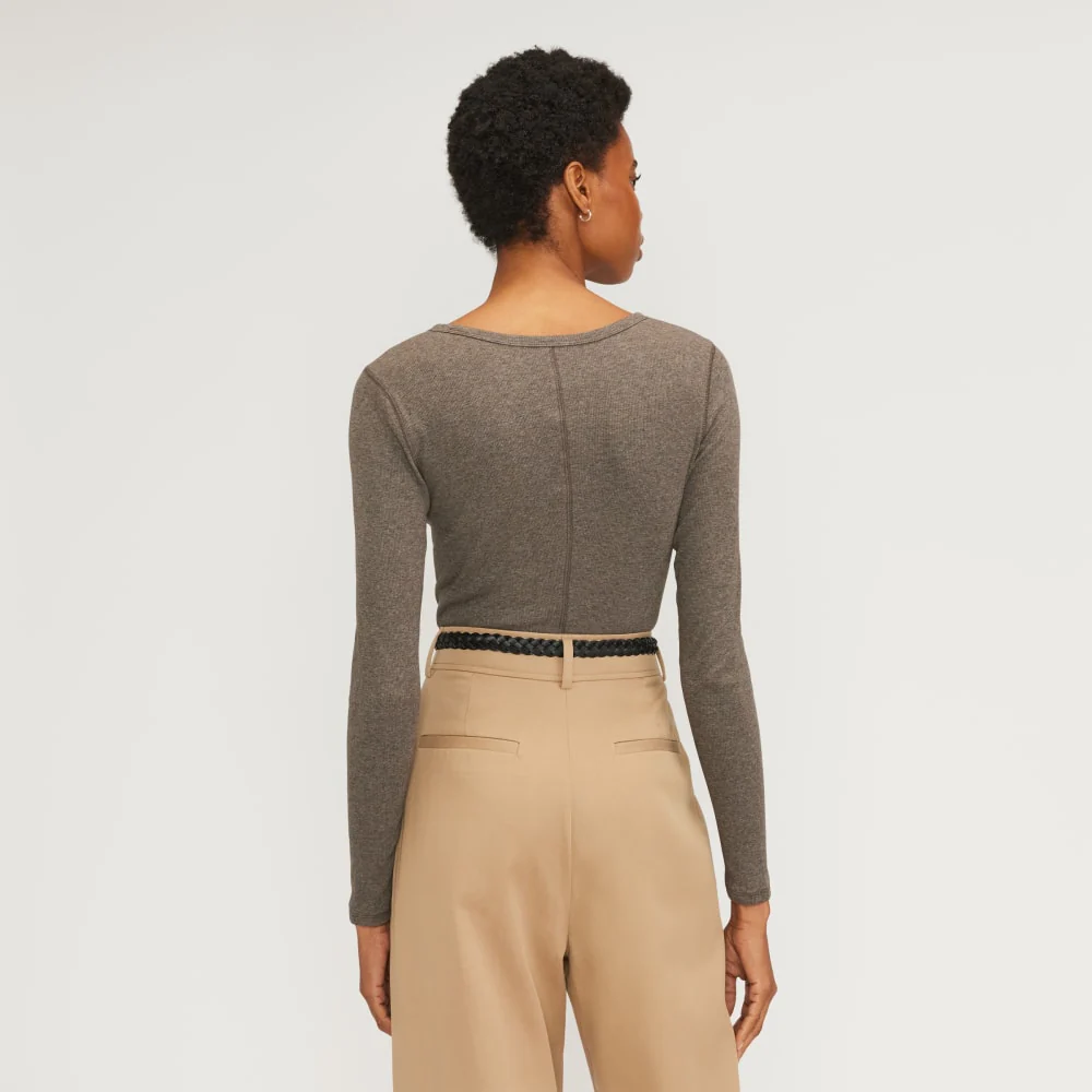 The Supima® Micro Rib Cropped Long-Sleeve Crew | Heathered Fatigue - Image 3