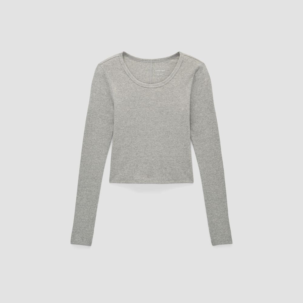 The Supima® Micro Rib Cropped Long-Sleeve Crew |  Heathered Grey - Image 2