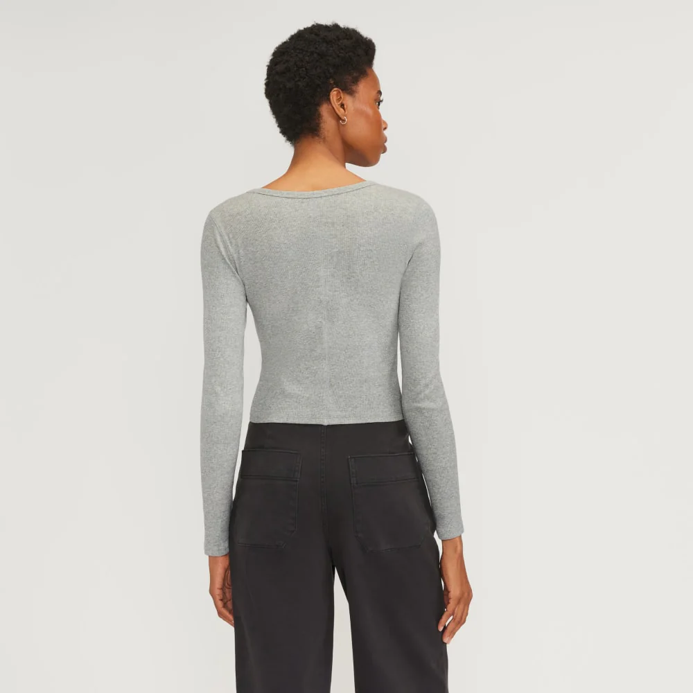 The Supima® Micro Rib Cropped Long-Sleeve Crew |  Heathered Grey - Image 3