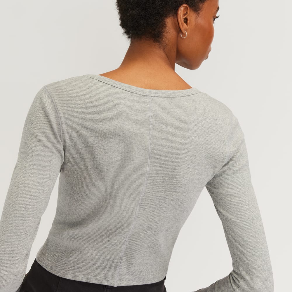 The Supima® Micro Rib Cropped Long-Sleeve Crew |  Heathered Grey - Image 4